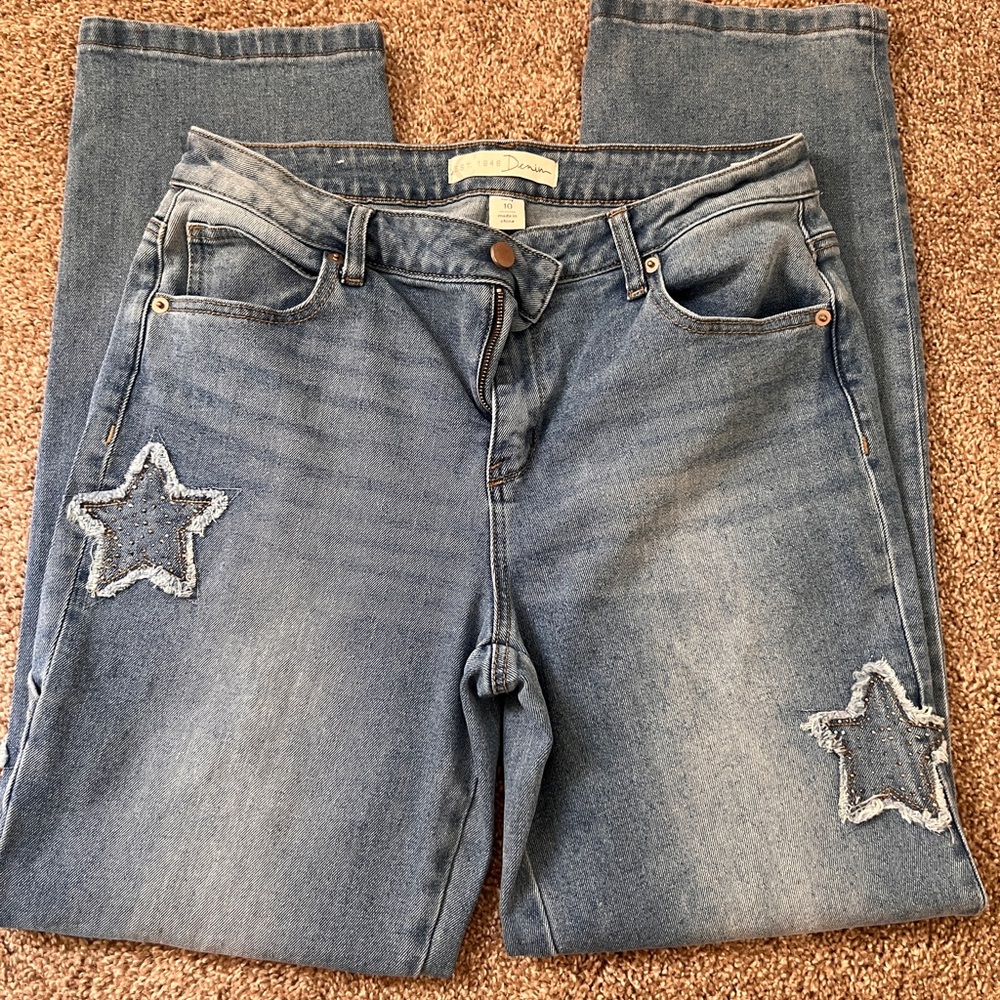 Cato est. 1946 Denim Blue Star Patch Straight Leg Jeans
